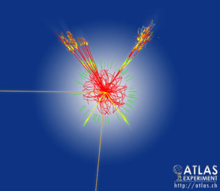 Diagram representing the subatomic collisions that may have revealed the existence of the Higgs Boson.