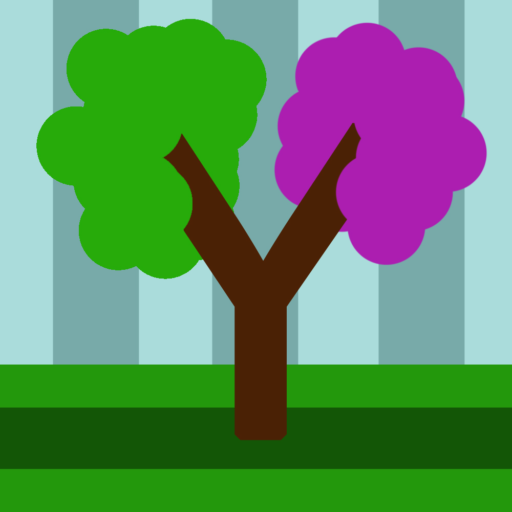 Stylised picture of a half green and half purple tree