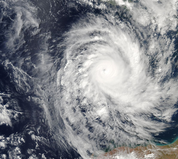 Satellite image of a tropical cyclone.
