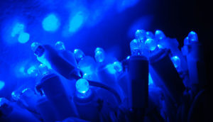 Blue LEDs shine light onto a wall