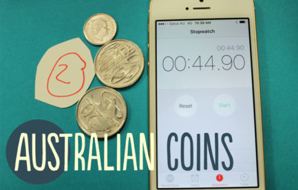 there are 47 cents in australian coins on the table. a timer says 45 seconds.