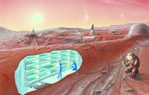 An illustration of an underground Mars base.