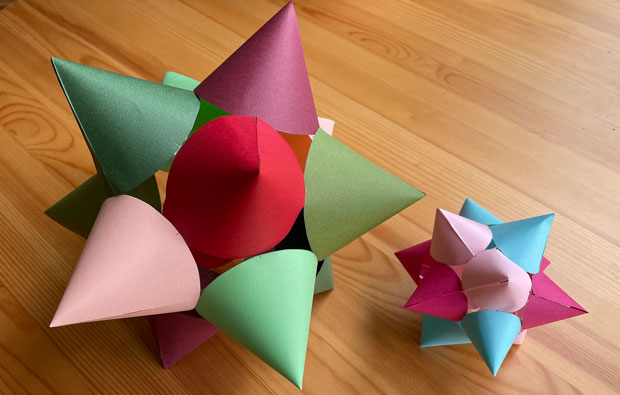Star made from multiple coloured paper cones.