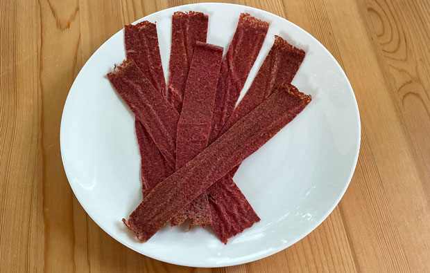 Straps of fruit leather on a plate