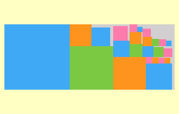 A rectangle of coloured squares diminishing in size